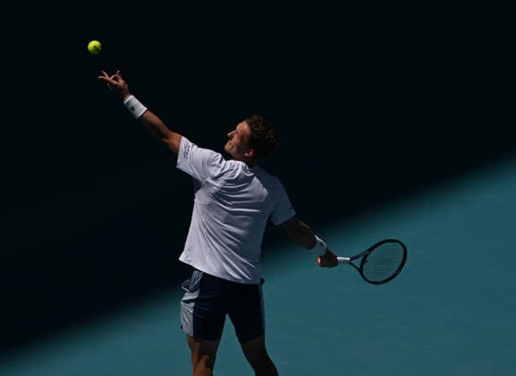 MIAMI GARDENS FL - MARCH 24: Jiri Lehecka Vs Taylor Fritz during The Miami Open held at Hard Rock Stadium on March 24, 2026 in Miami Gardens, Florida. Copyright: xmpi04x