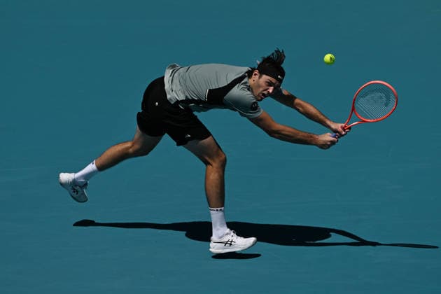 MIAMI GARDENS FL - MARCH 24: Jiri Lehecka Vs Taylor Fritz during The Miami Open held at Hard Rock Stadium on March 24, 2026 in Miami Gardens, Florida. Copyright: xmpi04x
