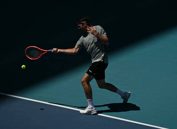 MIAMI GARDENS FL - MARCH 24: Jiri Lehecka Vs Taylor Fritz during The Miami Open held at Hard Rock Stadium on March 24, 2026 in Miami Gardens, Florida. Copyright: xmpi04x