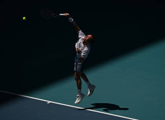 MIAMI GARDENS FL - MARCH 24: Jiri Lehecka Vs Taylor Fritz during The Miami Open held at Hard Rock Stadium on March 24, 2026 in Miami Gardens, Florida. Copyright: xmpi04x