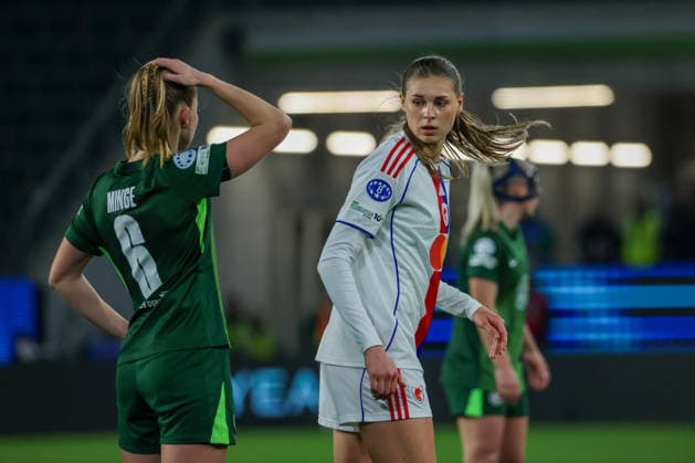 Wolfsburg, Germany 24 March 2026 UEFA Women™s Champions League quarter-final first round VfL Wolfsburg Women vs OL Lyonnes In the picture former player of VfL Wolfsburg and current player at OL Lyonnes Jule Brand OL Lyonnes at the Champions League match in Wolfsburg Copyright: HMBxMedia MadeleinexFantini