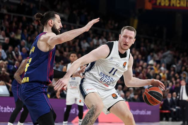 March 24, 2026, Barcelona, Barcelona, Spain: Roland Smits of Anadolu Efes Istanbul and Tornike Shengelia of FC Barcelona, Barca in action during the EuroLeague Regular Season Round 33 match played between FC Barcelona and Anadolu Efes Istanbul at Palau Blaugrana on March 24, 2026 in Barcelona, Spain. Barcelona Spain - ZUMAa181 20260324_zaa_a181_087 Copyright: xJavierxBorregox