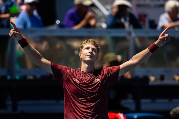 2026 Miami Open Presented By Itau - Day 8 Martin Landaluce of Spain celebrates his win against Sebastian Korda of the United States during their match on Day 8 of the Miami Open at Hard Rock Stadium in Miami Gardens, Florida, on March 24, 2026. Miami Gardens FL United States  Copyright: xMauricioxPaizx originalFilename:paiz-miamiope260324_npz2d.jpg