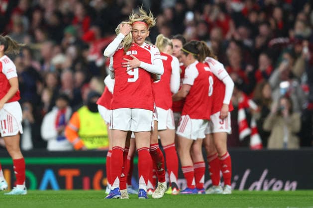 London, England, 24th March 2026. Chloe Kelly of Arsenal celebrates after scoring to make it 2-0 during the Arsenal Women vs Chelsea Women UEFA Womens Champions League Quarter Final match at the Emirates Stadium, London. Picture credit should read: Paul Terry Sportimage EDITORIAL USE ONLY. No use with unauthorised audio, video, data, fixture lists, club league logos or live services. Online in-match use limited to 120 images, no video emulation. No use in betting, games or single club league player publications. SPI_023_PT_Arsenal_W_Chelsea_W SPI-4637-0023