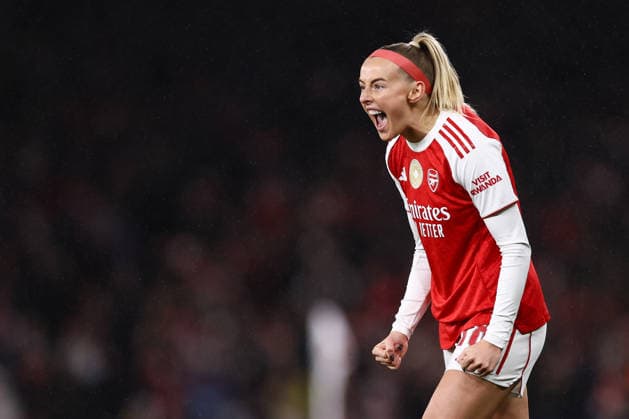 Arsenal gegen Chelsea Frauen 24. März 2026, London UEFA Womens Champions League Viertelfinale Hinspiel Arsenal gegen Chelsea Chloe Kelly von Arsenal feiert ihr zweites Tor Foto Jacques Feeney Abseits London UK  Copyright: xJacquesxFeeneyx xOffsidexOffside