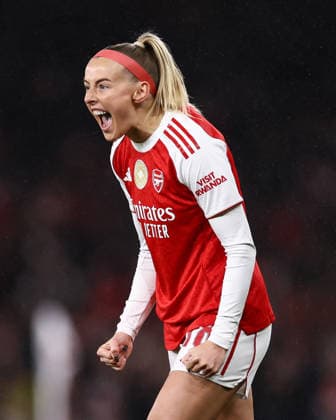 Arsenal gegen Chelsea Frauen 24. März 2026, London UEFA Womens Champions League Viertelfinale Hinspiel Arsenal gegen Chelsea Chloe Kelly von Arsenal feiert ihr zweites Tor Foto Jacques Feeney Abseits London UK  Copyright: xJacquesxFeeneyx xOffsidexOffside