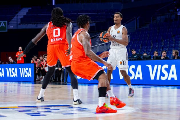 ESP Real Madrid v Hapoel IBI Tel Aviv Euroleague Theo Maledon of Real Madrid during the Euroleague match, between Real Madrid and Hapoel IBI Tel Aviv played at Movistar Arena Stadium on March 24, 2026 in Madrid Spain Madrid Spain Basketball Copyright: xAlbaxPachecox xAgenciaxLOFx
