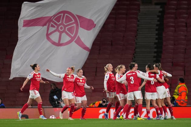 UEFA Women s Champions League Quarter-finals Arsenal v Chelsea Arsenal women™s celebrate 1-0 lead during the UEFA Women s Champions League Quarter-finals match Arsenal vs Chelsea at Arsenal Stadium, London, United Kingdom on 24 March 2026 (Photo by Harvey Murphy News Images) Copyright: xHarveyxMurphy NewsxImagesx