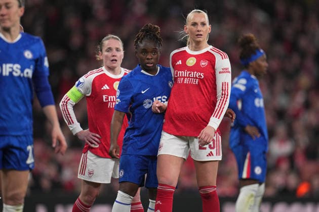 UEFA Women s Champions League Quarter-finals Arsenal v Chelsea Sandy Baltimore of Chelsea and Stina Blackstenius of Arsenal during the UEFA Women s Champions League Quarter-finals match Arsenal vs Chelsea at Arsenal Stadium, London, United Kingdom on 24 March 2026 (Photo by Harvey Murphy News Images) Copyright: xHarveyxMurphy NewsxImagesx