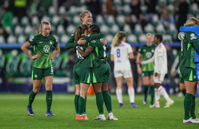 GER, Wolfsburg, VfL Wolfsburg vs Olympique Lyon, WomenÂs Champions League, Football, UEFA, Season 2025 2026, AOK Arena, Quarter-final, First leg in picture Joy and emotions after the victory at Vfl Wolfsburg Women, Camilla Küver VfL Wolfsburg Women 16 DFB DFL REGULATIONS PROHIBIT ANY USE OF PHOTOGRAPHS AS IMAGE SEQUENCES AND OR QUASI VIDEO, 24 03 2026 Copyright: HMBxMedia HendrikxHamelau