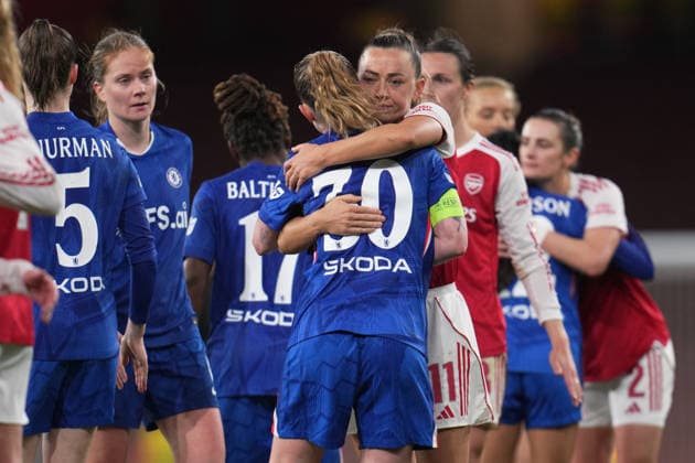 UEFA Women s Champions League Quarter-finals Arsenal v Chelsea Katie McCabe of Arsenal and Keira Walsh of Chelsea at full time during the UEFA Women s Champions League Quarter-finals match Arsenal vs Chelsea at Arsenal Stadium, London, United Kingdom on 24 March 2026 (Photo by Harvey Murphy News Images) Copyright: xHarveyxMurphy NewsxImagesx