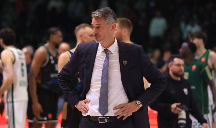 24.03.2026 Sarajevo(Bosnia and Herzegovina) BC Dubai-BC Panathinaikos Eurolegue men s basketball Jurica Golemac Dubai coach :