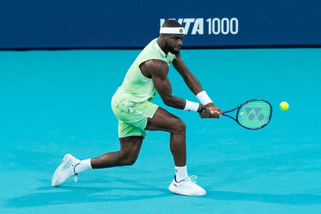 March 24, 2026, Miami Gardens, Florida, USA: Frances Tiafoe (USA) returns a shot to Terence Atmane (not pictured) during the men s fourth round singles match at the 2026 Miami Open presented by Itau at Hard Rock Stadium. Miami Gardens USA - ZUMAw109 20260324_fap_w109_013 Copyright: xDebbyxWongx