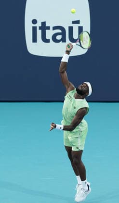 March 24, 2026, Miami Gardens, Florida, USA: Frances Tiafoe (USA) serves to Terence Atmane (not pictured) during the men s fourth round singles match at the 2026 Miami Open presented by Itau at Hard Rock Stadium. Miami Gardens USA - ZUMAw109 20260324_fap_w109_021 Copyright: xDebbyxWongx