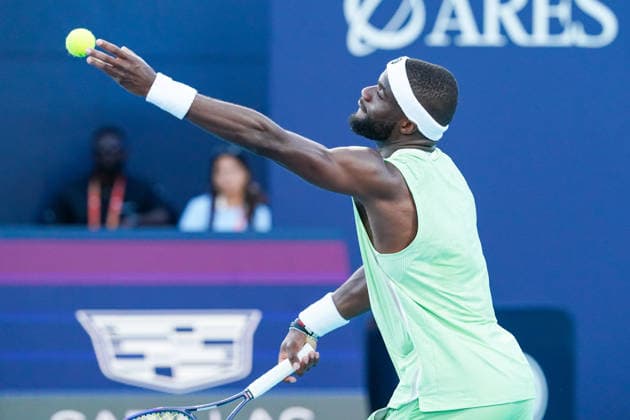 March 24, 2026, Miami Gardens, Florida, USA: Frances Tiafoe (USA) serves to Terence Atmane (not pictured) during the men s fourth round singles match at the 2026 Miami Open presented by Itau at Hard Rock Stadium. Miami Gardens USA - ZUMAw109 20260324_fap_w109_022 Copyright: xDebbyxWongx