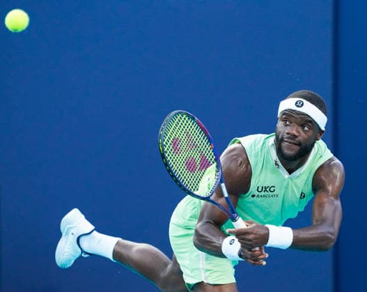 March 24, 2026, Miami Gardens, Florida, USA: Frances Tiafoe (USA) returns a shot to Terence Atmane (not pictured) during the men s fourth round singles match at the 2026 Miami Open presented by Itau at Hard Rock Stadium. Miami Gardens USA - ZUMAw109 20260324_fap_w109_023 Copyright: xDebbyxWongx