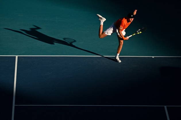 Itau Miami Tennis Open - Alex Michelsen Alex Michelsen (USA) during his fourth round match at the Itau Miami Tennis Open in Miami , USA, on March 24, 2026. Photo by Corinne Dubreuil ABACAPRESS.COM Miami United States  Copyright: xDubreuilxCorinne ABACAx