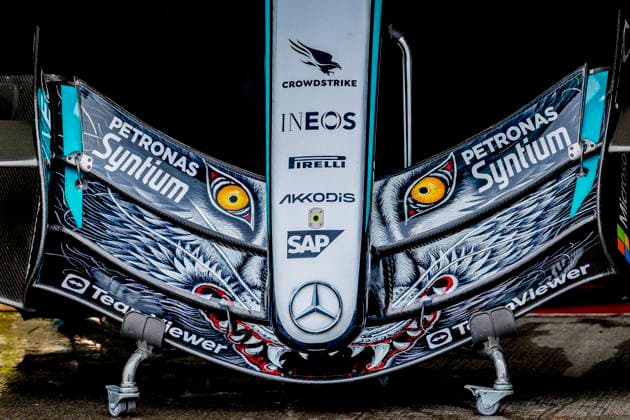 SUZUKA The special Japan nose of Formula 1 driver George Russell s car or the Mercedes AMG Petronas Formula One Team during the Formula 1 Japan Suzuka at the Suzuka Formula 1 circuit on March 25, 2025 in Suzuka, Japan Photo by DeFodi Images