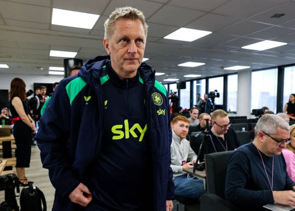 Republic of Ireland press conference, PK, Pressekonferenz Fortune Arena, Prague, Czech Republic 25 3 2026 Manager Heimir Hallgrimsson arrives Heimir Hallgrimsson arrives 25 3 2026  Copyright: x INPHO RyanxByrnex RB2_5185