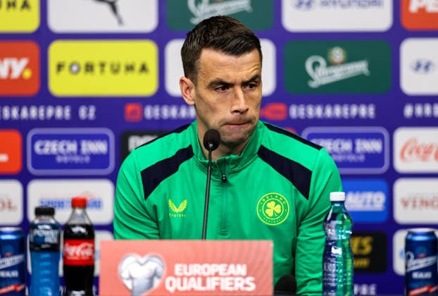 Republic of Ireland press conference, PK, Pressekonferenz Fortune Arena, Prague, Czech Republic 25 3 2026 Seamus Coleman Seamus Coleman 25 3 2026  Copyright: x INPHO BenxBradyx BB3_8424