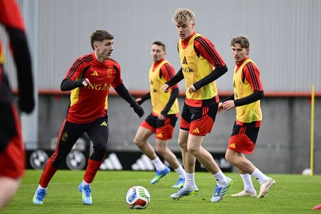 Belgian Red Devils - pre-World Cup 2026 training camp - training 25 03 2026 TUBIZE, BELGIUM - MARCH 25 : Saelemaekers Alexis midfielder of Belgium and De Cat Nathan defender of Belgium pictured during a training session at the training grounds of the Royal Belgian Football Association, in preparation to a mini-camp that will take place in the United States. There, the Belgian Red Devils, will play friendly games against the United States of America and Mexico as part of a pre-World Cup 2026 training camp on March 25, 2026 in Tubize, Belgium, 25 03 2026 Tubize Belgium  Copyright: xJanxDexMeuleneirx