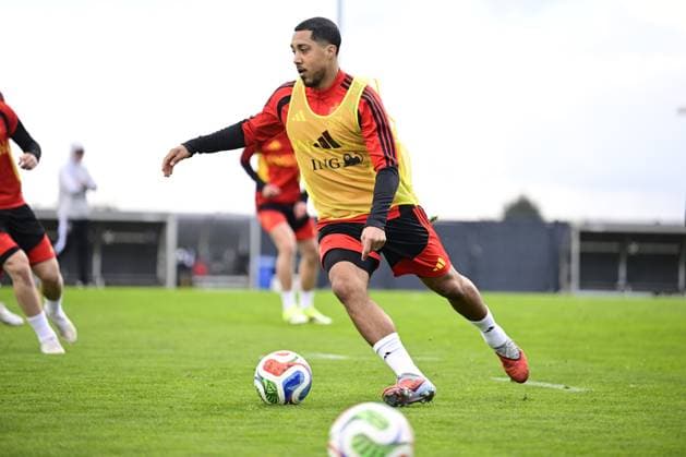 Belgian Red Devils - pre-World Cup 2026 training camp - training 25 03 2026 TUBIZE, BELGIUM - MARCH 25 : Tielemans Youri midfielder of Belgium pictured during a training session at the training grounds of the Royal Belgian Football Association, in preparation to a mini-camp that will take place in the United States. There, the Belgian Red Devils, will play friendly games against the United States of America and Mexico as part of a pre-World Cup 2026 training camp on March 25, 2026 in Tubize, Belgium, 25 03 2026 Tubize Belgium  Copyright: xJanxDexMeuleneirx