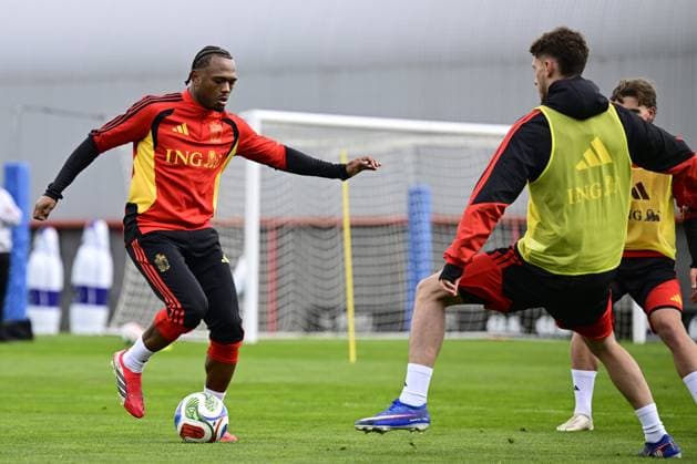 Belgian Red Devils - pre-World Cup 2026 training camp - training 25 03 2026 TUBIZE, BELGIUM - MARCH 25 : Openda Lois forward of Belgium pictured during a training session at the training grounds of the Royal Belgian Football Association, in preparation to a mini-camp that will take place in the United States. There, the Belgian Red Devils, will play friendly games against the United States of America and Mexico as part of a pre-World Cup 2026 training camp on March 25, 2026 in Tubize, Belgium, 25 03 2026 Tubize Belgium  Copyright: xJanxDexMeuleneirx