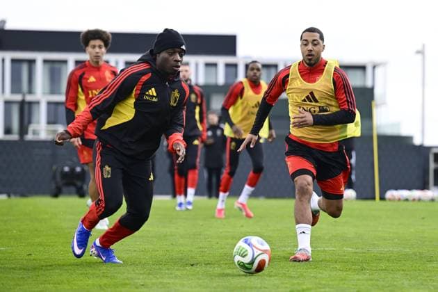 Belgian Red Devils - pre-World Cup 2026 training camp - training 25 03 2026 TUBIZE, BELGIUM - MARCH 25 : Doku Jeremy forward of Belgium pictured during a training session at the training grounds of the Royal Belgian Football Association, in preparation to a mini-camp that will take place in the United States. There, the Belgian Red Devils, will play friendly games against the United States of America and Mexico as part of a pre-World Cup 2026 training camp on March 25, 2026 in Tubize, Belgium, 25 03 2026 Tubize Belgium  Copyright: xJanxDexMeuleneirx