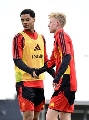 Belgian Red Devils - pre-World Cup 2026 training camp - training 25 03 2026 TUBIZE, BELGIUM - MARCH 25 : De Winter Koni defender of Belgium and Seys Joaquin defender of Belgium pictured during a training session at the training grounds of the Royal Belgian Football Association, in preparation to a mini-camp that will take place in the United States. There, the Belgian Red Devils, will play friendly games against the United States of America and Mexico as part of a pre-World Cup 2026 training camp on March 25, 2026 in Tubize, Belgium, 25 03 2026 Tubize Belgium  Copyright: xJanxDexMeuleneirx
