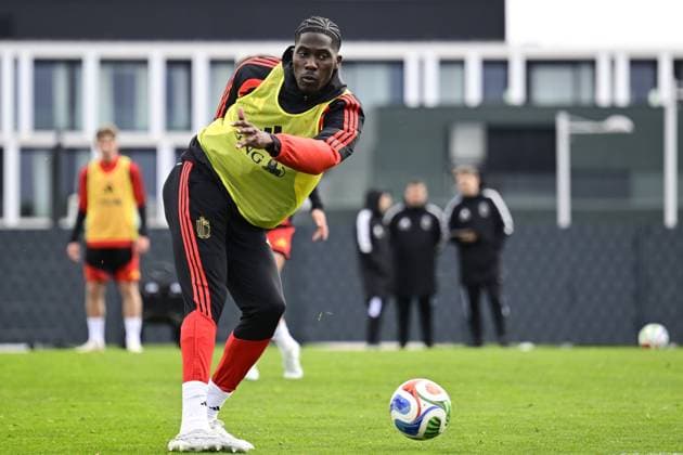 Belgian Red Devils - pre-World Cup 2026 training camp - training 25 03 2026 TUBIZE, BELGIUM - MARCH 25 : Onana Amadou midfielder of Belgium pictured during a training session at the training grounds of the Royal Belgian Football Association, in preparation to a mini-camp that will take place in the United States. There, the Belgian Red Devils, will play friendly games against the United States of America and Mexico as part of a pre-World Cup 2026 training camp on March 25, 2026 in Tubize, Belgium, 25 03 2026 Tubize Belgium  Copyright: xJanxDexMeuleneirx