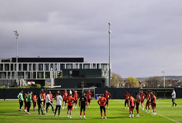 Belgian Red Devils - pre-World Cup 2026 training camp - training 25 03 2026 TUBIZE, BELGIUM - MARCH 25 : players of Belgium pictured during a training session at the training grounds of the Royal Belgian Football Association, in preparation to a mini-camp that will take place in the United States. There, the Belgian Red Devils, will play friendly games against the United States of America and Mexico as part of a pre-World Cup 2026 training camp on March 25, 2026 in Tubize, Belgium, 25 03 2026 Tubize Belgium  Copyright: xJanxDexMeuleneirx