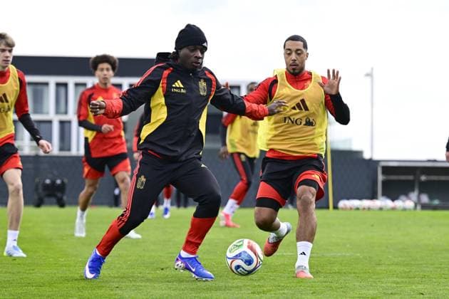 Belgian Red Devils - pre-World Cup 2026 training camp - training 25 03 2026 TUBIZE, BELGIUM - MARCH 25 : Doku Jeremy forward of Belgium pictured during a training session at the training grounds of the Royal Belgian Football Association, in preparation to a mini-camp that will take place in the United States. There, the Belgian Red Devils, will play friendly games against the United States of America and Mexico as part of a pre-World Cup 2026 training camp on March 25, 2026 in Tubize, Belgium, 25 03 2026 Tubize Belgium  Copyright: xJanxDexMeuleneirx