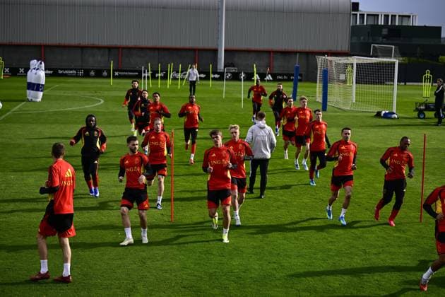 Belgian Red Devils - pre-World Cup 2026 training camp - training 25 03 2026 TUBIZE, BELGIUM - MARCH 25 : players of Belgium pictured during a training session at the training grounds of the Royal Belgian Football Association, in preparation to a mini-camp that will take place in the United States. There, the Belgian Red Devils, will play friendly games against the United States of America and Mexico as part of a pre-World Cup 2026 training camp on March 25, 2026 in Tubize, Belgium, 25 03 2026 Tubize Belgium  Copyright: xJanxDexMeuleneirx