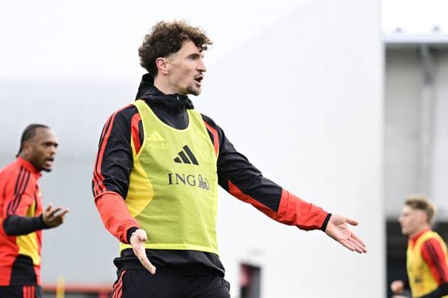 Belgian Red Devils - pre-World Cup 2026 training camp - training 25 03 2026 TUBIZE, BELGIUM - MARCH 25 : Meunier Thomas defender of Belgium pictured during a training session at the training grounds of the Royal Belgian Football Association, in preparation to a mini-camp that will take place in the United States. There, the Belgian Red Devils, will play friendly games against the United States of America and Mexico as part of a pre-World Cup 2026 training camp on March 25, 2026 in Tubize, Belgium, 25 03 2026 Tubize Belgium  Copyright: xJanxDexMeuleneirx