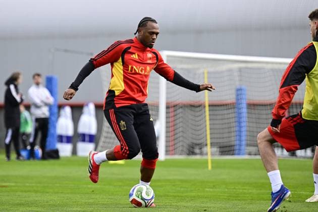 Belgian Red Devils - pre-World Cup 2026 training camp - training 25 03 2026 TUBIZE, BELGIUM - MARCH 25 : Openda Lois forward of Belgium pictured during a training session at the training grounds of the Royal Belgian Football Association, in preparation to a mini-camp that will take place in the United States. There, the Belgian Red Devils, will play friendly games against the United States of America and Mexico as part of a pre-World Cup 2026 training camp on March 25, 2026 in Tubize, Belgium, 25 03 2026 Tubize Belgium  Copyright: xJanxDexMeuleneirx