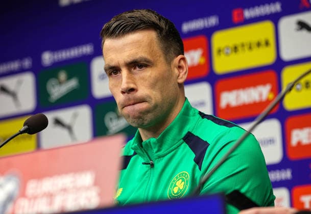 Republic of Ireland press conference, PK, Pressekonferenz Fortune Arena, Prague, Czech Republic 25 3 2026 Seamus Coleman Seamus Coleman 25 3 2026  Copyright: x INPHO RyanxByrnex RB3_8240_1