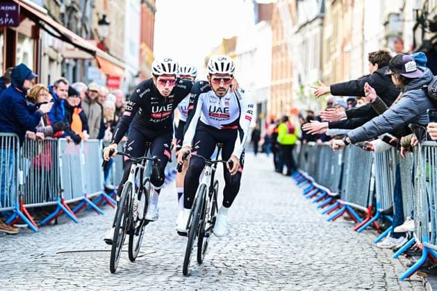 Portuguese Rui Oliveira of UAE Team Emirates-XRG and Colombian Juan Sebastian Molano of UAE Team Emirates-XRG pictured at the start of the Ronde van Brugge men s elite one-day cycling race, 202,9 km from and to Brugge on Wednesday 25 March 2026. MAARTENxSTRAETEMANS  x168833625x