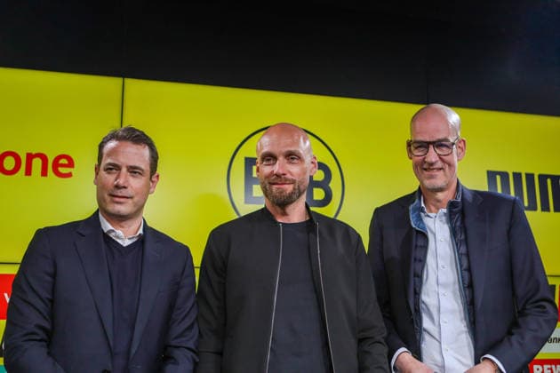 Dortmund, Germany 25 March 2026 Press conference presentation of the new BVB Sports Director Nils Ole Book In the picture from left Managing Director Sport Lars Ricken BVB , the new BVB Sports Director Nils Ole Book BVB and Managing Director Carsten Cramer BVB at the press conference for the presentation of the new Sports Director DFB regulations prohibit any use of photographs as image sequences and or quasi photo Copyright: HMBxMedia MadeleinexFantini
