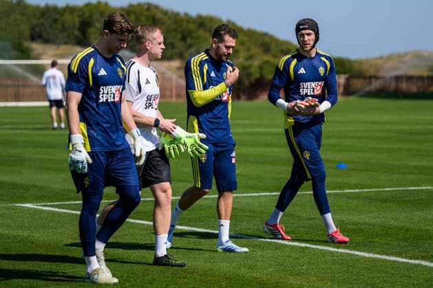 260325 Goalkeeper Melker Ellborg, goaltender coach Linus Kandolin, goalkeeper Kristoffer Nordfeldt and goalkeeper Noel Törnqvist of the Swedish national football team during a training session on March 25, 2026 in Valencia Photo Joel Marklund BILDBYRAN kod JM JM0806 bbeng fotboll football soccer fotball vm kval fifa world cup qualifier qualifier träning practice training sverige sweden sverige a  Copyright: JOELxMARKLUND BB260325JM023