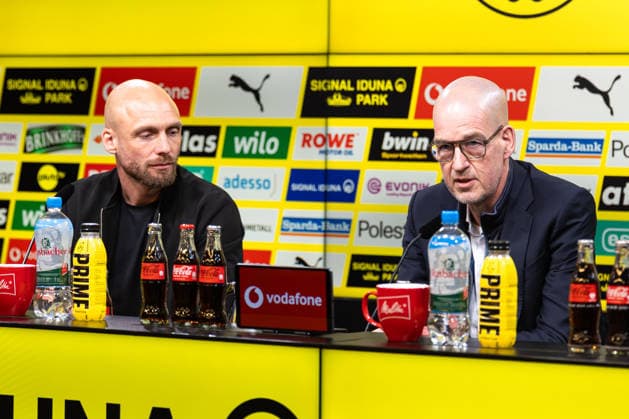 25 03 2026, Football, Press conference, Presentation of the new sports director Ole Book Borussia Dortmund f l Sports director Ole Book Borussia Dortmund , Managing director Carsten Cramer Borussia Dortmund Dortmund Signal Iduna Park NRW Germany xRHR PHOTO DEx Copyright: DennisxEwert RHR-FOTOx RHR-FOTO DE