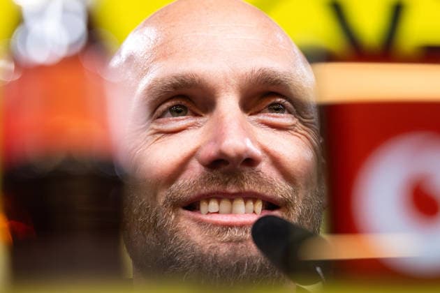 25 03 2026, Football, Press conference, Presentation of the new sports director Ole Book Borussia Dortmund Sports director Ole Book Borussia Dortmund laughs Dortmund Signal Iduna Park NRW Germany xRHR PHOTO ENx Copyright: DennisxEwert RHR-FOTOx RHR-FOTO DE