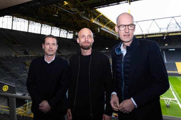 25 03 2026, Football, Press conference, Presentation of the new sports director Ole Book Borussia Dortmund V Managing Director Sport Lars Ricken Borussia Dortmund , Sports Director Ole Book Borussia Dortmund , Managing Director Carsten Cramer Borussia Dortmund Dortmund Dortmund Signal Iduna Park NRW Germany xRHR PHOTO DEx Copyright: DennisxEwert RHR-FOTOx RHR-FOTO DE