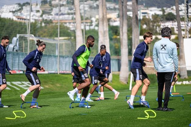 SOCCER - OEFB, training camp MARBELLA,SPAIN,25.MAR.26 - SOCCER - OEFB, Oesterreichischer Fussball-Bund, training camp. Image shows Marcel Sabitzer and Kevin Danso (AUT).  GEPAxpictures xChristianxMoser