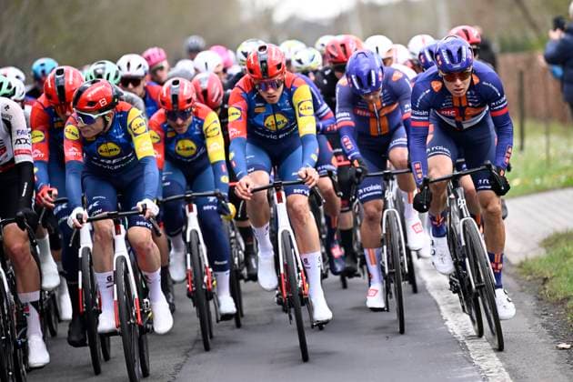 Tour of Bruges 2026 Cycling Race BRUGGE, BELGIUM - MARCH 25 : riders of team Lidl - Trek during the 50th edition of Tour of Bruges an UCI World Tour 1.UWT one day cycling road race for Men Elite of 202.9 km with start in Brugge and finish in Brugge on March 25, 2026 in Brugge, Belgium, 25 03 2026 ( Motordriver Kenny Verfaillie - Brugge Belgium  Copyright: xTomasxSiskx