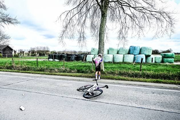 Spanish Daniel Cavia Sanz crashed during the Ronde van Brugge men s elite one-day cycling race, 202,9 km from and to Brugge on Wednesday 25 March 2026. MAARTENxSTRAETEMANS  x168854227x