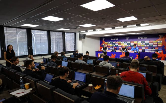Czechia press conference, PK, Pressekonferenz Fortuna Arena, Prague, Czech Republic 25 3 2026 Manager Miroslav Koubek and Ladislav KrejÄi Miroslav Koubek and Ladislav KrejÄi 25 3 2026  Copyright: x INPHO BenxBradyx BB_19240