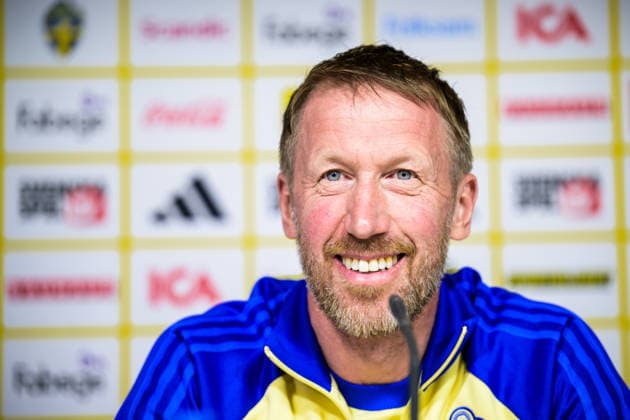 260325 Head coach Graham Potter of the Swedish national football team during a press conference on March 25, 2026 in Valencia Photo Joel Marklund BILDBYRAN kod JM JM0807 bbeng fotboll football soccer fotball vm kval fifa world cup qualifier presskonferens press conference sverige sweden sverige a  Copyright: JOELxMARKLUND BB260325JM055