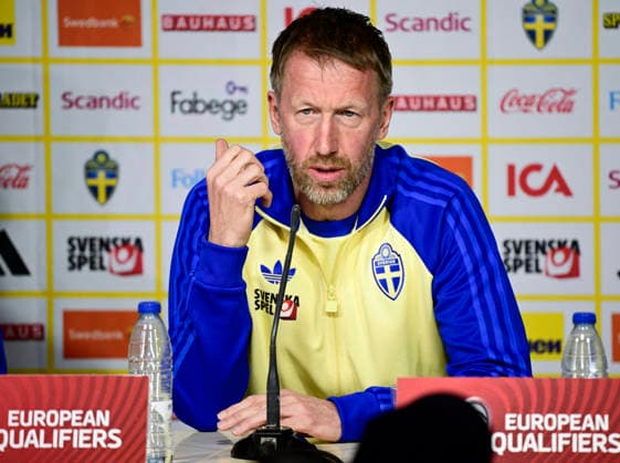 VALENCIA, SPAIN 20260325 Sweden s national team captain Graham Potter during today s press conference at Estadi Ciutat de Valencia ahead of Thursday s World Cup qualifying playoff against Ukraine VALENCIA SPAIN x10030x  Copyright: xJonasxEkströmer TTx WORLD CUP QUALIFYING PRESS MEETING
