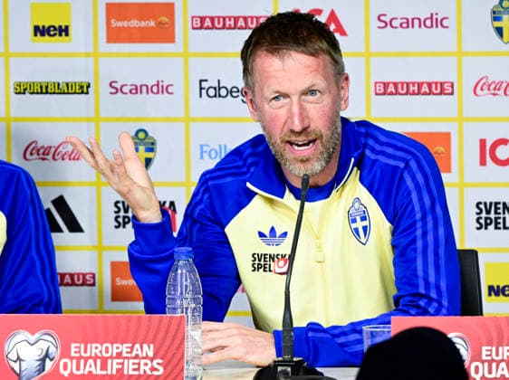 VALENCIA, SPAIN 20260325 Sweden s national team captain Graham Potter during today s press conference at Estadi Ciutat de Valencia ahead of Thursday s World Cup qualifying playoff against Ukraine VALENCIA SPAIN x10030x  Copyright: xJonasxEkströmer TTx WORLD CUP QUALIFYING PRESS MEETING