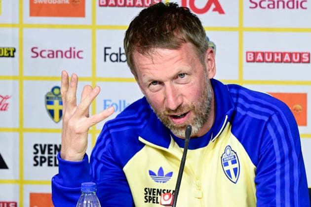 VALENCIA, SPAIN 20260325 Sweden s national team captain Graham Potter during today s press conference at Estadi Ciutat de Valencia ahead of Thursday s World Cup qualifying playoff against Ukraine VALENCIA SPAIN x10030x  Copyright: xJonasxEkströmer TTx WORLD CUP QUALIFYING PRESS MEETING